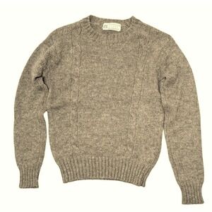 VTG Aston 100% Shetland Wool Cable Knit Sweater Brown Crew Neck Women Size 32 XS